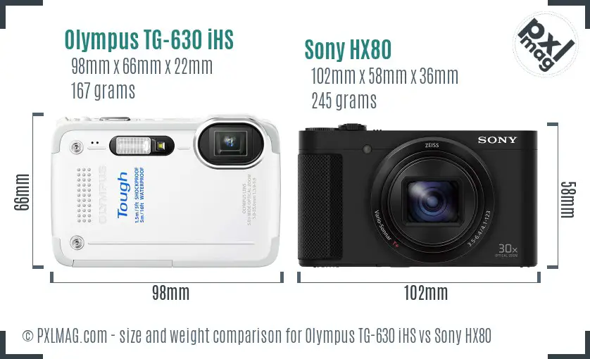 Olympus TG-630 iHS vs Sony HX80 size comparison