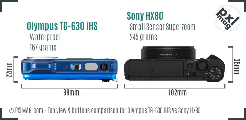 Olympus TG-630 iHS vs Sony HX80 top view buttons comparison