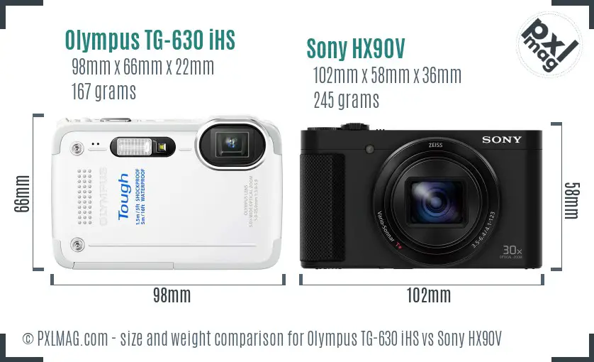 Olympus TG-630 iHS vs Sony HX90V size comparison