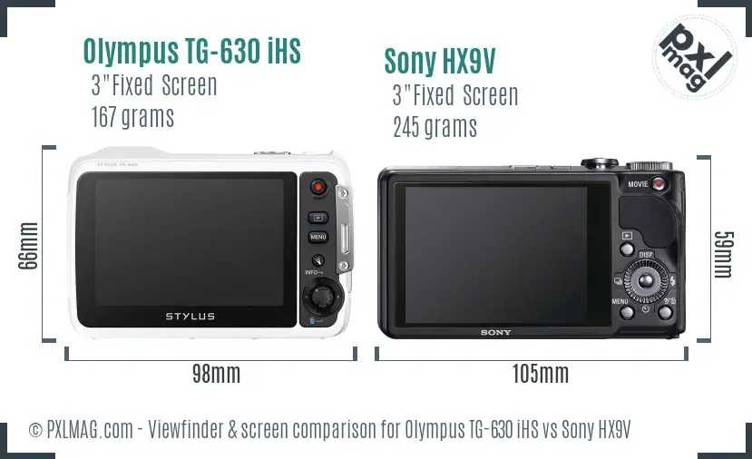 Olympus TG-630 iHS vs Sony HX9V Screen and Viewfinder comparison