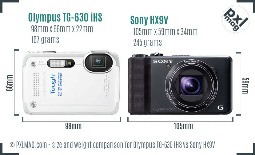 Olympus TG-630 iHS vs Sony HX9V size comparison