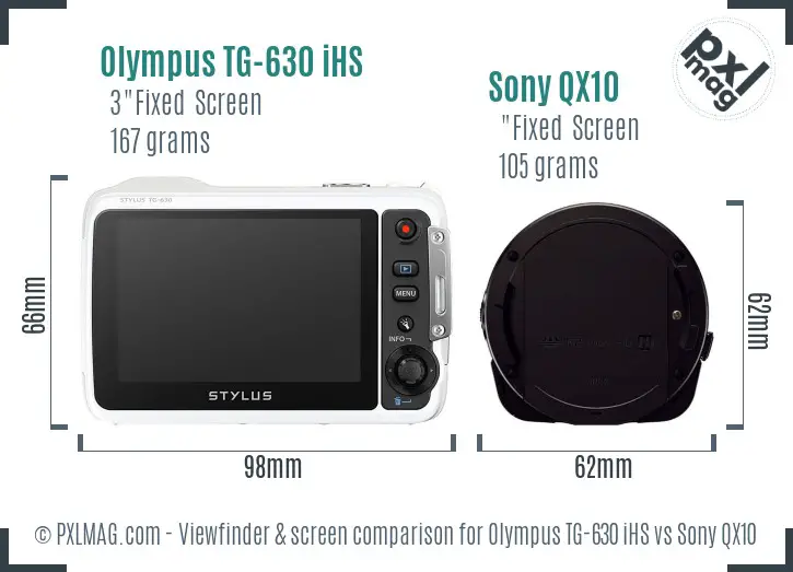 Olympus TG-630 iHS vs Sony QX10 Screen and Viewfinder comparison