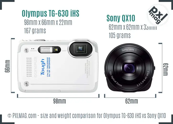 Olympus TG-630 iHS vs Sony QX10 size comparison