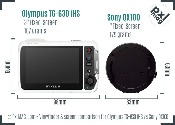 Olympus TG-630 iHS vs Sony QX100 Screen and Viewfinder comparison