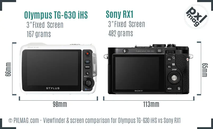 Olympus TG-630 iHS vs Sony RX1 Screen and Viewfinder comparison