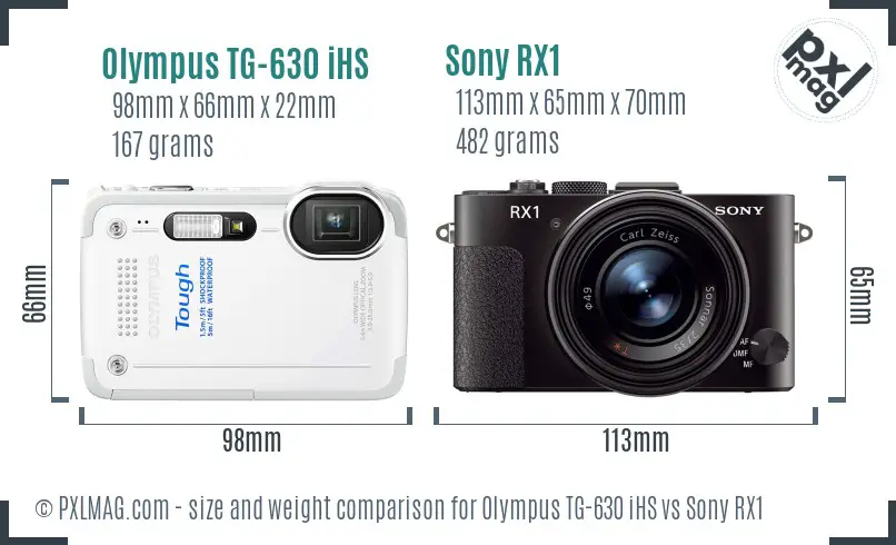 Olympus TG-630 iHS vs Sony RX1 size comparison