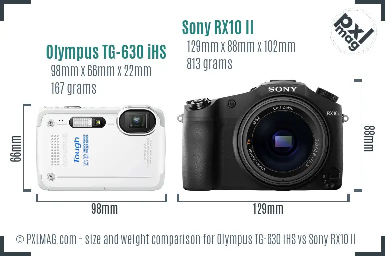 Olympus TG-630 iHS vs Sony RX10 II size comparison