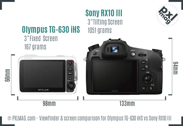 Olympus TG-630 iHS vs Sony RX10 III Screen and Viewfinder comparison
