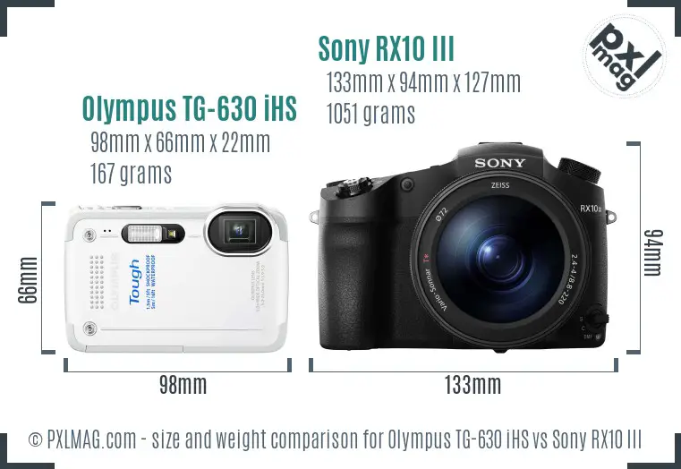 Olympus TG-630 iHS vs Sony RX10 III size comparison