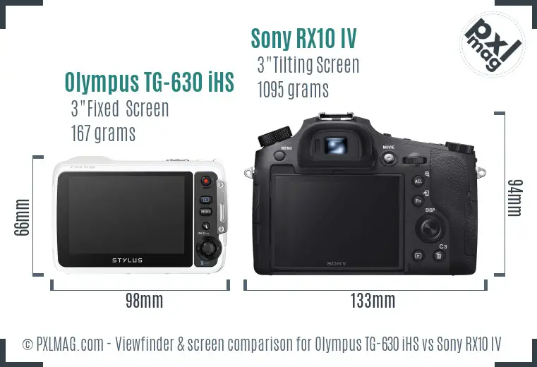 Olympus TG-630 iHS vs Sony RX10 IV Screen and Viewfinder comparison