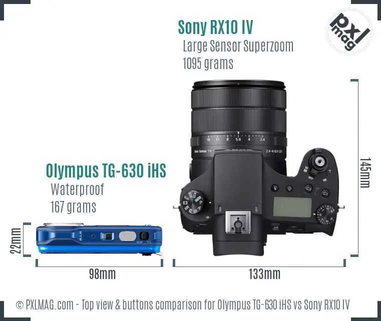 Olympus TG-630 iHS vs Sony RX10 IV top view buttons comparison