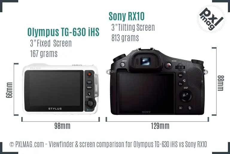 Olympus TG-630 iHS vs Sony RX10 Screen and Viewfinder comparison