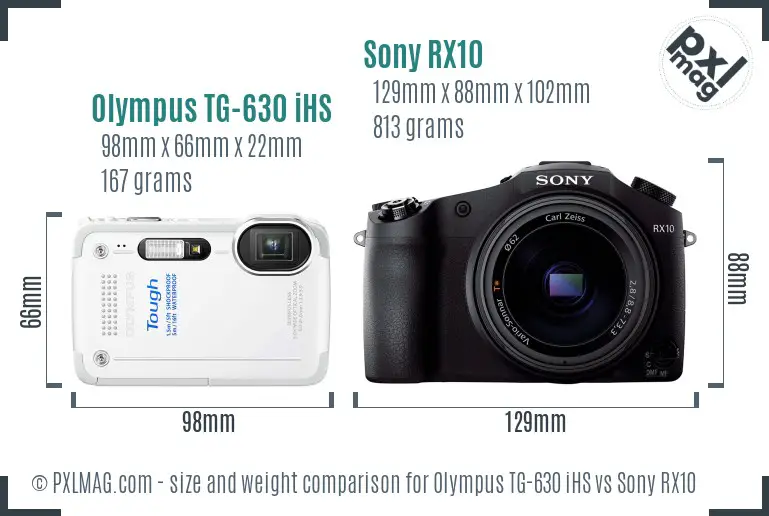 Olympus TG-630 iHS vs Sony RX10 size comparison