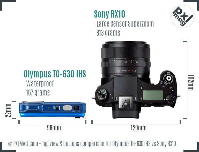 Olympus TG-630 iHS vs Sony RX10 top view buttons comparison