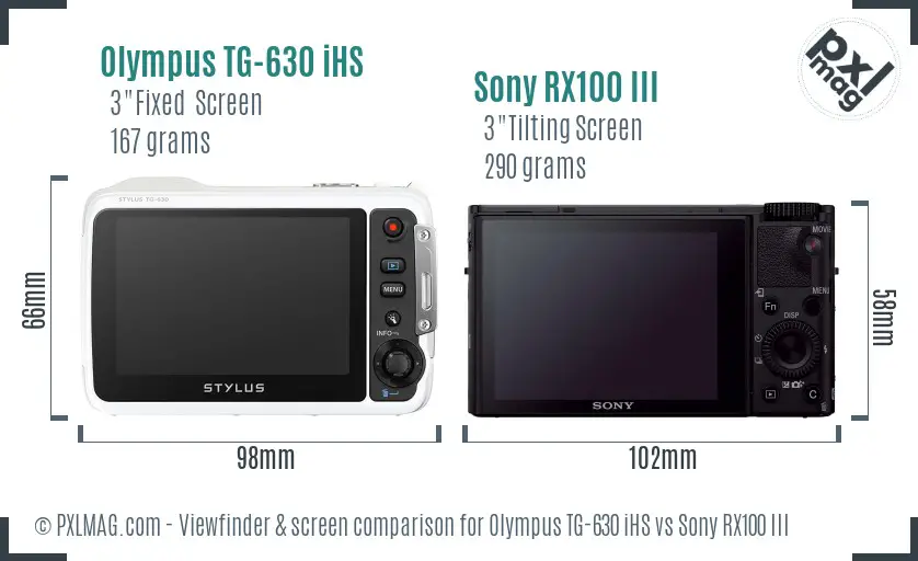 Olympus TG-630 iHS vs Sony RX100 III Screen and Viewfinder comparison
