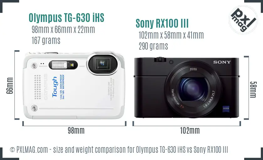 Olympus TG-630 iHS vs Sony RX100 III size comparison