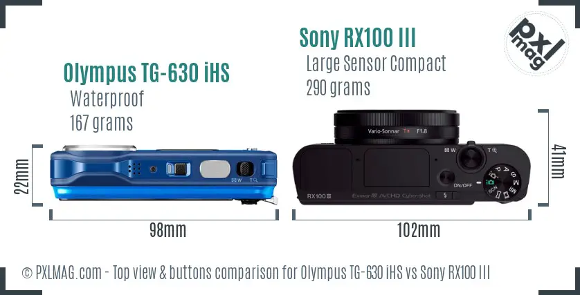 Olympus TG-630 iHS vs Sony RX100 III top view buttons comparison