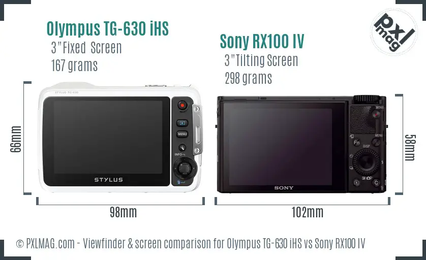 Olympus TG-630 iHS vs Sony RX100 IV Screen and Viewfinder comparison