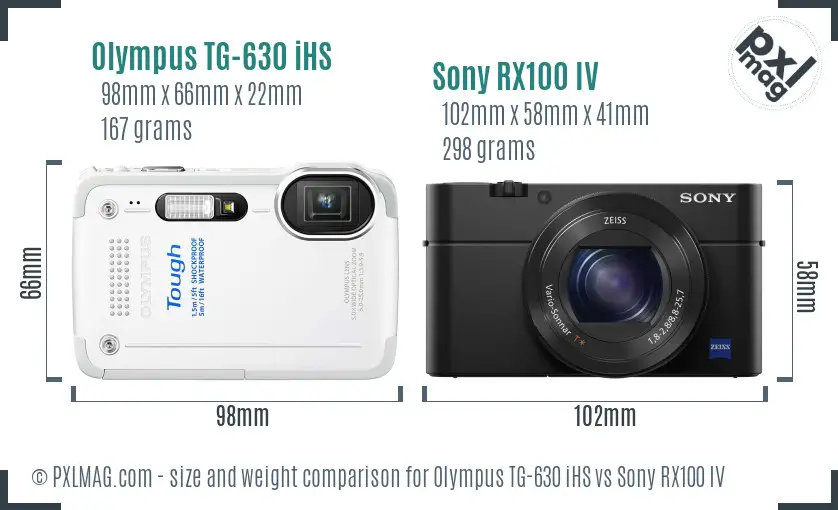 Olympus TG-630 iHS vs Sony RX100 IV size comparison