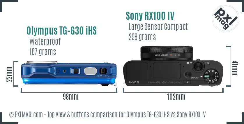 Olympus TG-630 iHS vs Sony RX100 IV top view buttons comparison