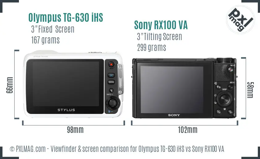 Olympus TG-630 iHS vs Sony RX100 VA Screen and Viewfinder comparison