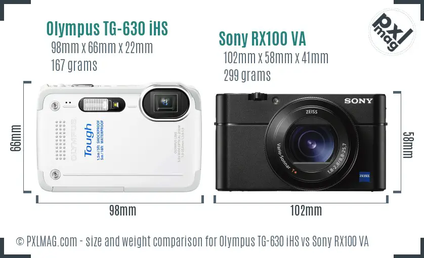 Olympus TG-630 iHS vs Sony RX100 VA size comparison