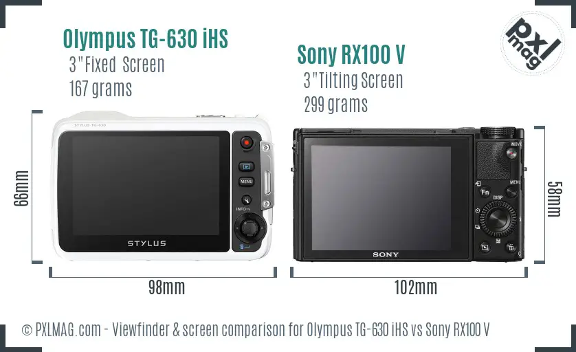 Olympus TG-630 iHS vs Sony RX100 V Screen and Viewfinder comparison