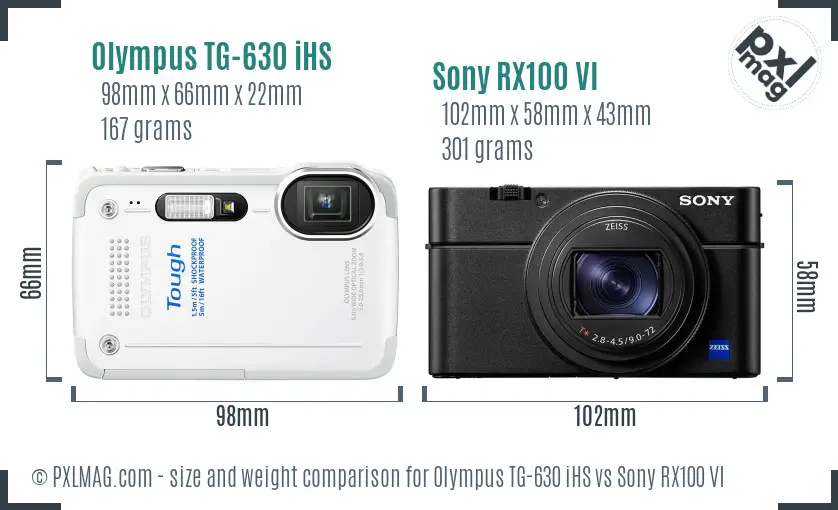Olympus TG-630 iHS vs Sony RX100 VI size comparison