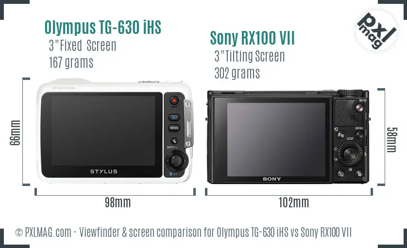 Olympus TG-630 iHS vs Sony RX100 VII Screen and Viewfinder comparison