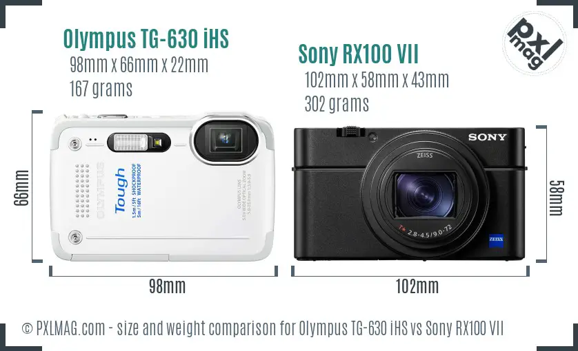 Olympus TG-630 iHS vs Sony RX100 VII size comparison