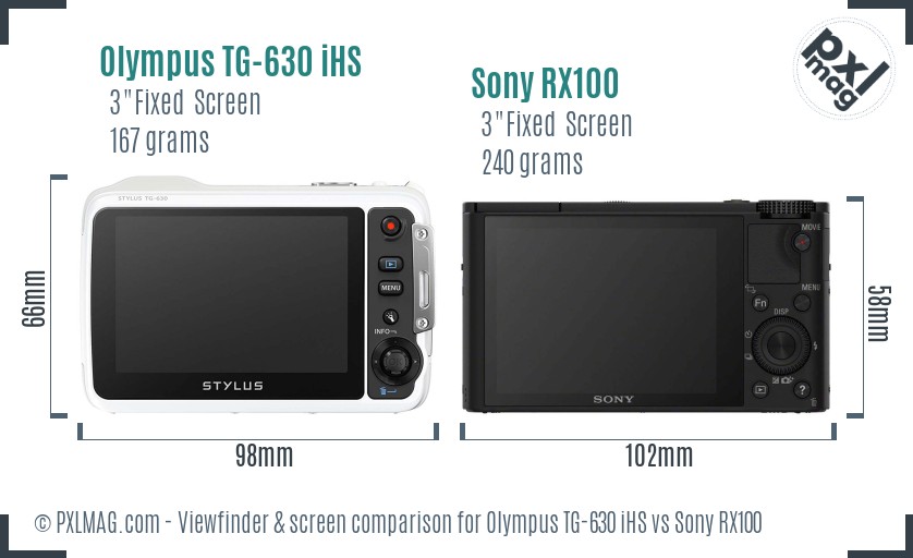 Olympus TG-630 iHS vs Sony RX100 Screen and Viewfinder comparison