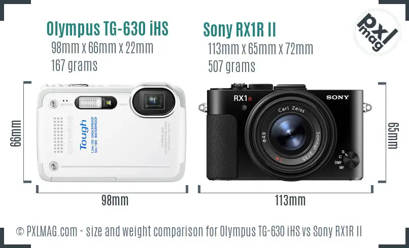 Olympus TG-630 iHS vs Sony RX1R II size comparison