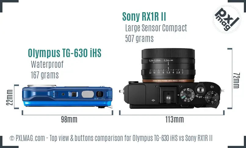Olympus TG-630 iHS vs Sony RX1R II top view buttons comparison
