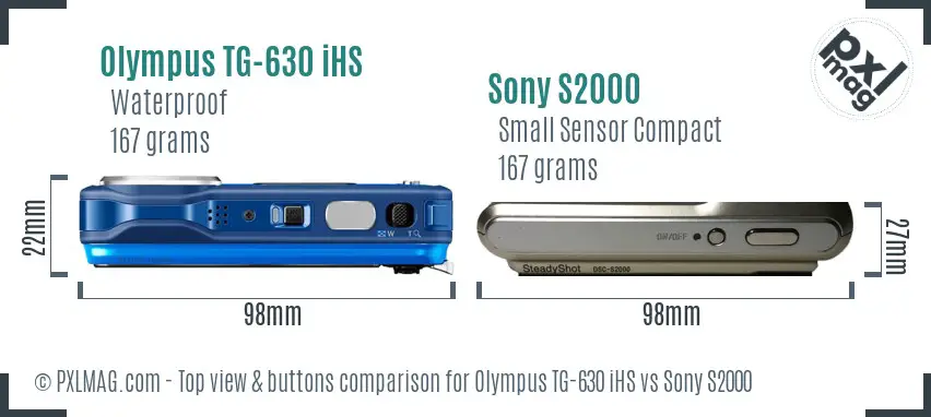 Olympus TG-630 iHS vs Sony S2000 top view buttons comparison