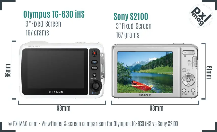 Olympus TG-630 iHS vs Sony S2100 Screen and Viewfinder comparison