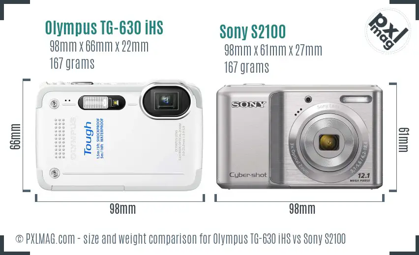 Olympus TG-630 iHS vs Sony S2100 size comparison