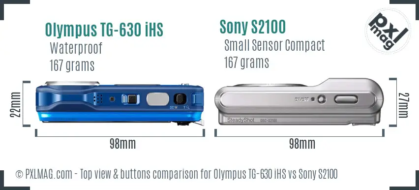 Olympus TG-630 iHS vs Sony S2100 top view buttons comparison