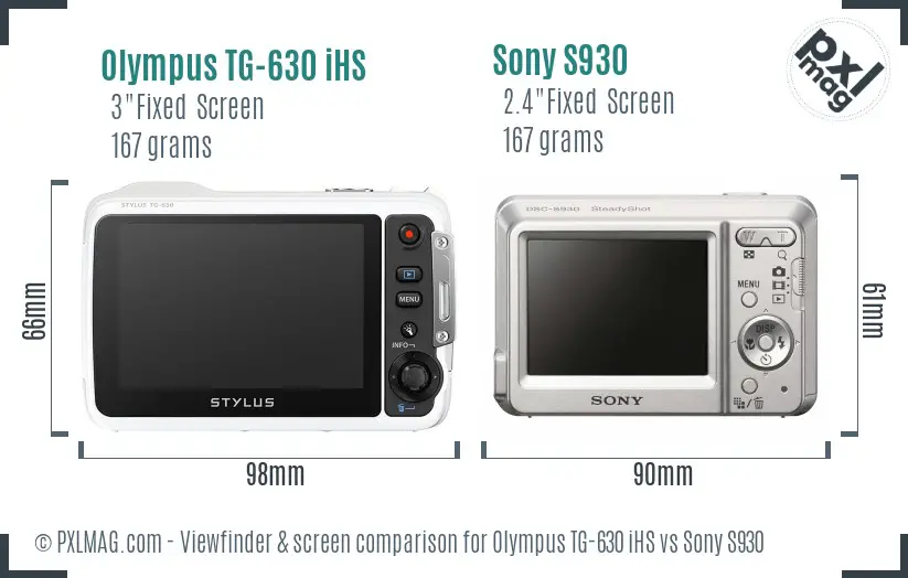 Olympus TG-630 iHS vs Sony S930 Screen and Viewfinder comparison