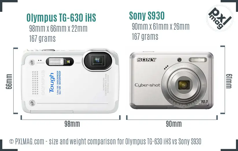 Olympus TG-630 iHS vs Sony S930 size comparison