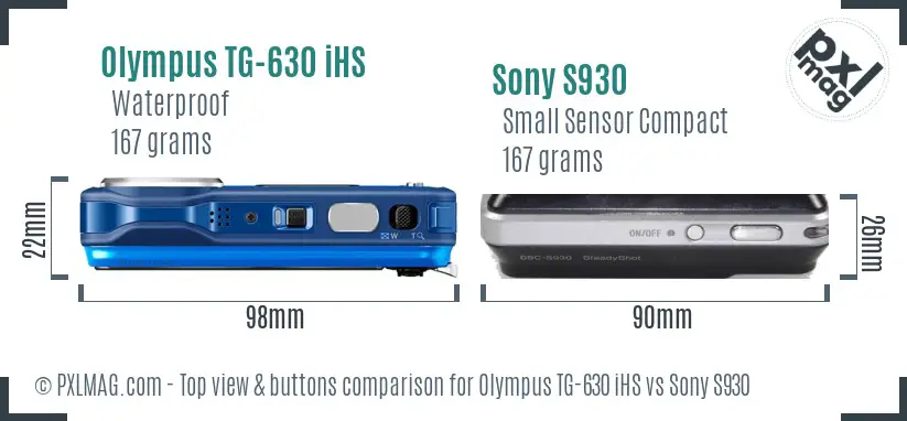 Olympus TG-630 iHS vs Sony S930 top view buttons comparison