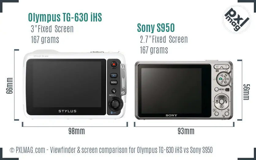 Olympus TG-630 iHS vs Sony S950 Screen and Viewfinder comparison