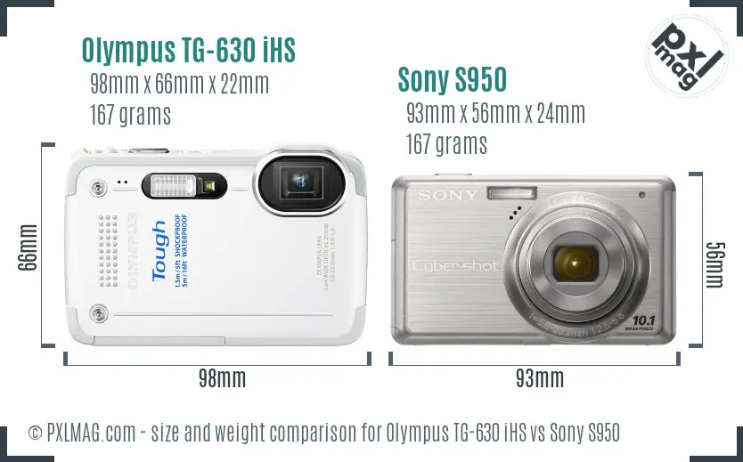 Olympus TG-630 iHS vs Sony S950 size comparison