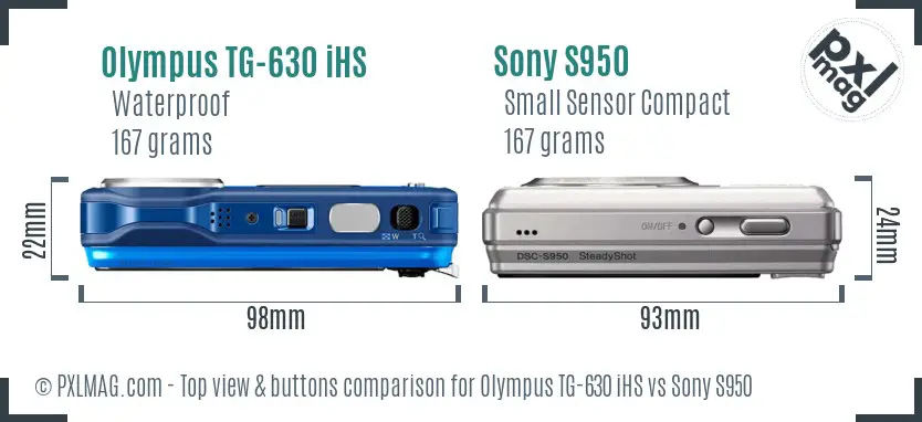 Olympus TG-630 iHS vs Sony S950 top view buttons comparison