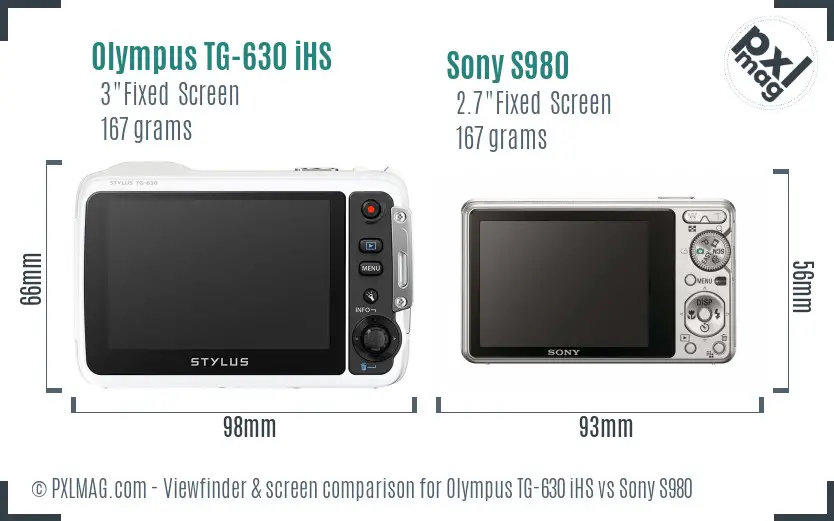 Olympus TG-630 iHS vs Sony S980 Screen and Viewfinder comparison