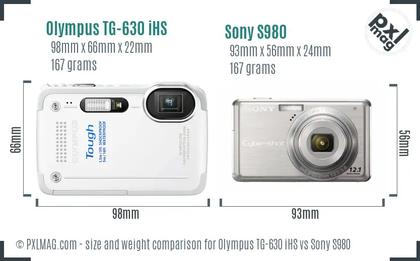 Olympus TG-630 iHS vs Sony S980 size comparison