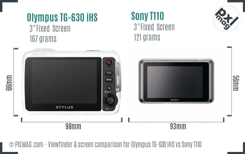 Olympus TG-630 iHS vs Sony T110 Screen and Viewfinder comparison