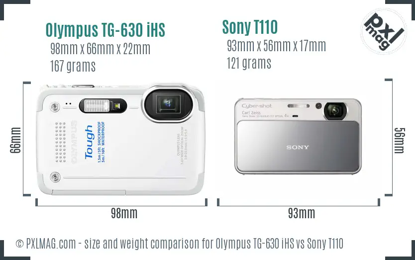 Olympus TG-630 iHS vs Sony T110 size comparison