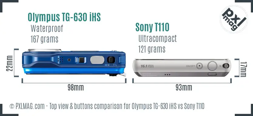 Olympus TG-630 iHS vs Sony T110 top view buttons comparison