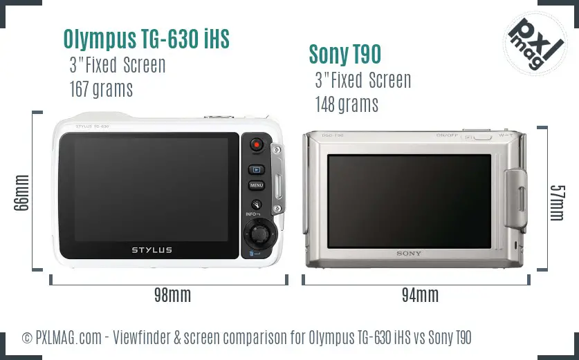 Olympus TG-630 iHS vs Sony T90 Screen and Viewfinder comparison
