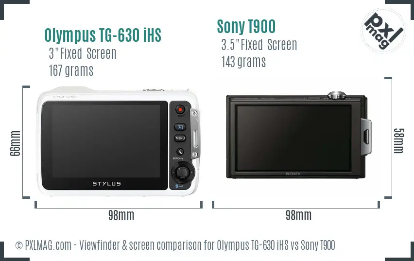 Olympus TG-630 iHS vs Sony T900 Screen and Viewfinder comparison